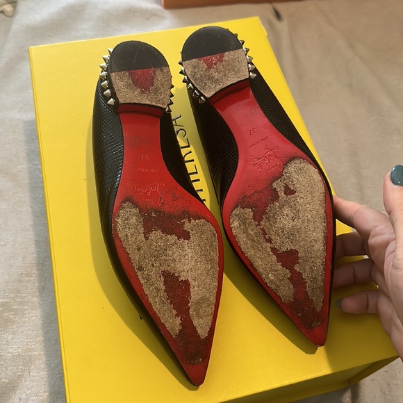 Louboutin Black Leather Spike Flats - Size 37 (US 7) - Picture 10 of 14